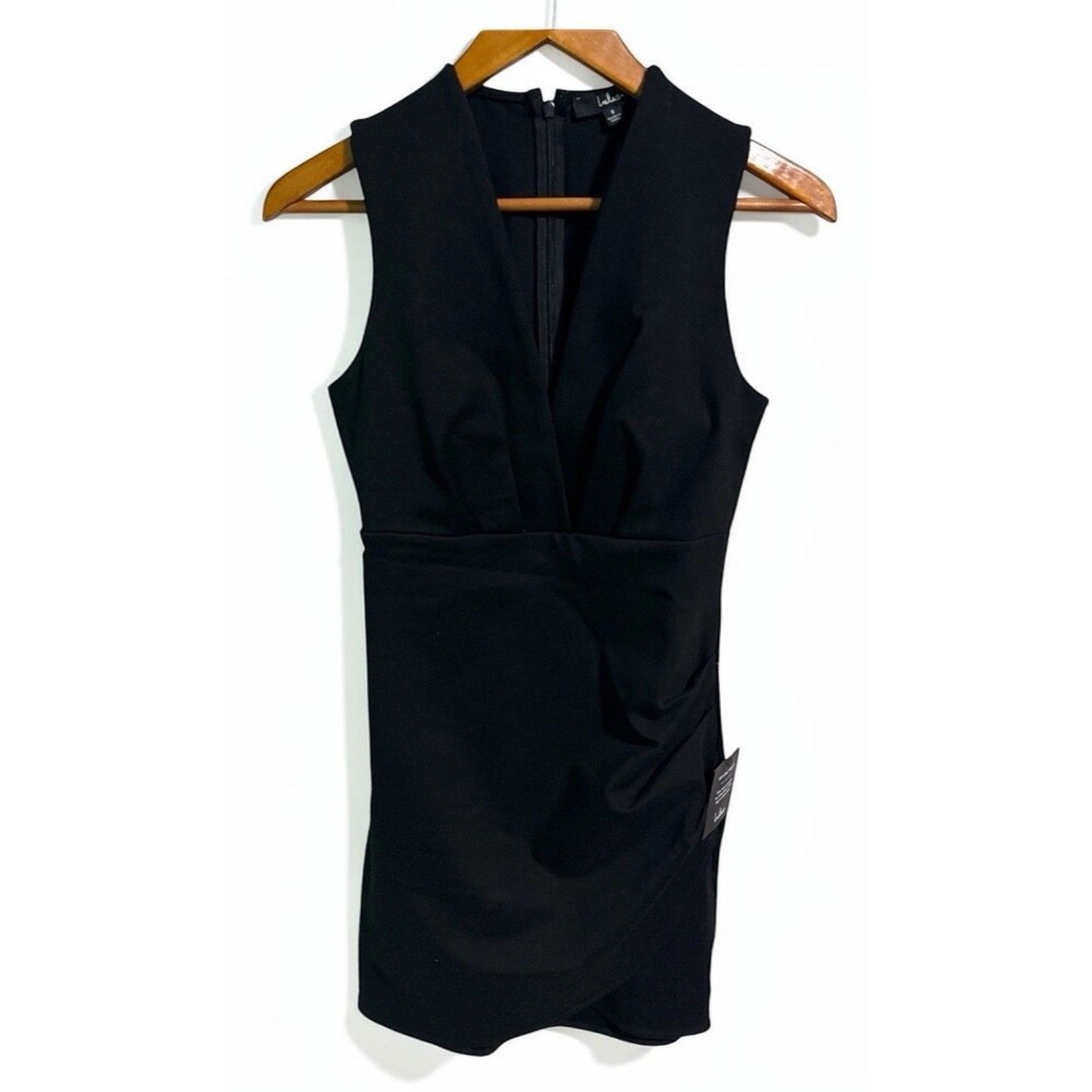 Lulus Black Bodycon Cocktail Dress Small Plunge V Neck Tulip Hem Sleeveless NWT